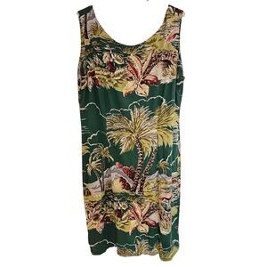Reyn Spooner Hawaiian tank shift dress womens medium tropical green resort